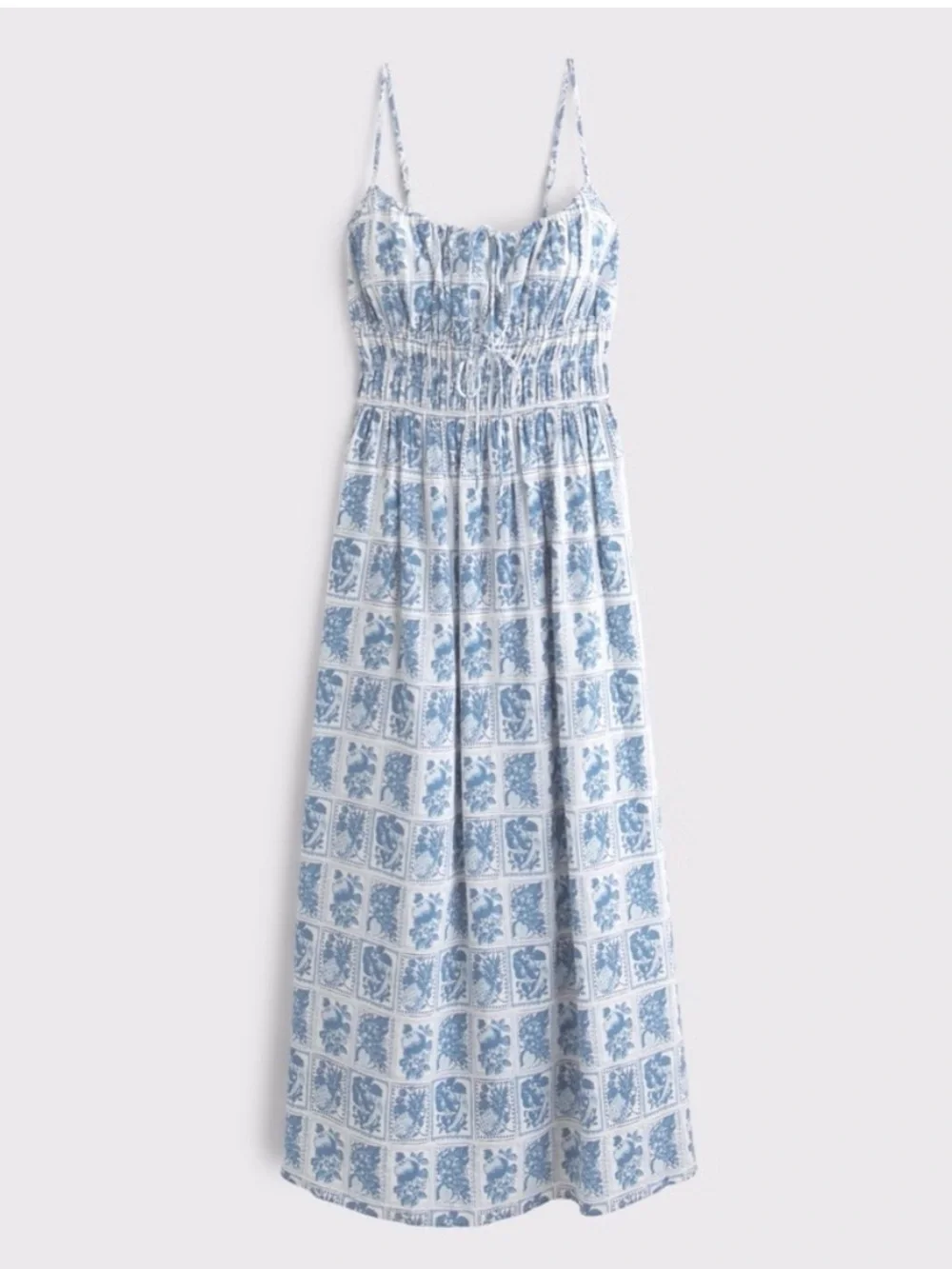 Abercrombie & Fitch Blue and White Floral Maxi Dress smocked tie front